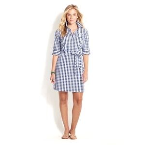 Tommy Hilfiger Navy and White Gingham Cotton Long Sleeve Shirt Dress, Size Small